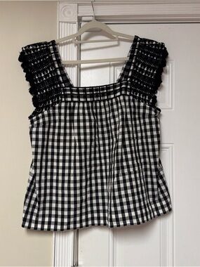 J. Crew Black & White Gingham Square Neck Tank
